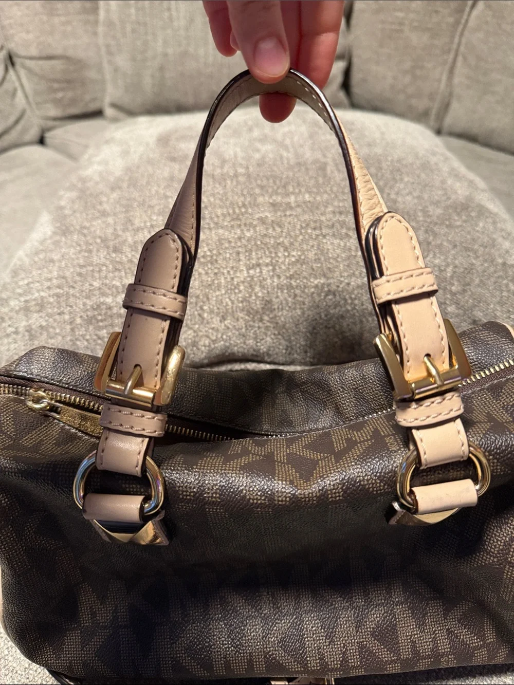 Michael Kors Dark Brown Logo Satchel with Light Beige Trim - Picture 8 of 15